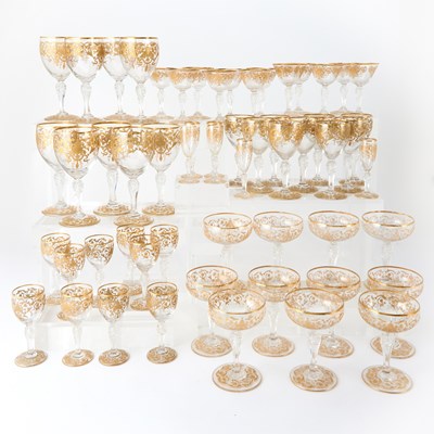 Lot 653 - St. Louis Gilt Decorated Blown Glass Part Stemware Service