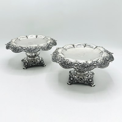 Lot 1238 - Pair of Tiffany & Co. Sterling Silver "Chrysanthemum" Pattern Tazzas