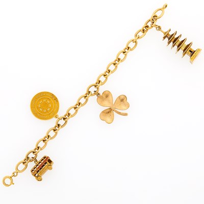 Lot 2290 - Gold, Low Karat Gold and Enamel Charm Bracelet