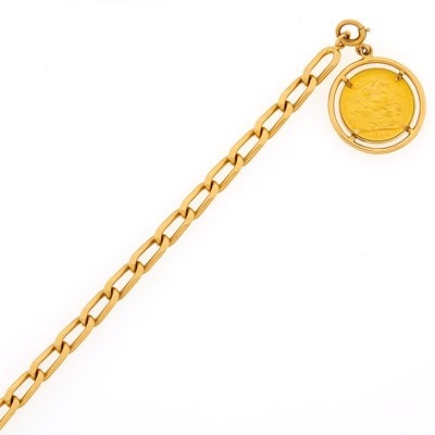 Lot 2077 - Gold and Gold Coin Charm Bracelet