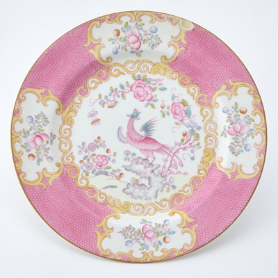 Lot 43 - Assembled Mintons Porcelain 'Pink Cockatrice' Pattern Partial Dinner Service