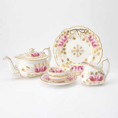 Lot 90 - Group of English Porcelain 'Cabbage Rose' Pattern Dessert and Tea Wares