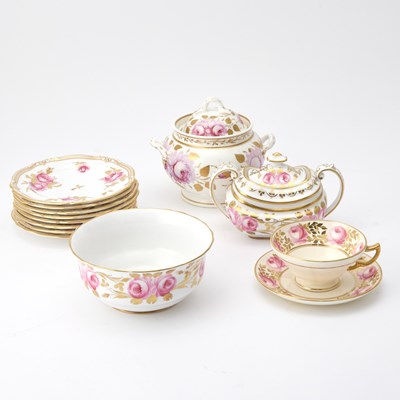 Lot 90 - Group of English Porcelain 'Cabbage Rose' Pattern Dessert and Tea Wares
