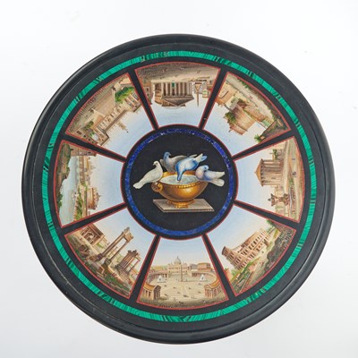 Lot 262 - Italian Grand Tour Micromosaic, Malachite, and Lapis Lazuli Inlaid Marble Top Gueridon