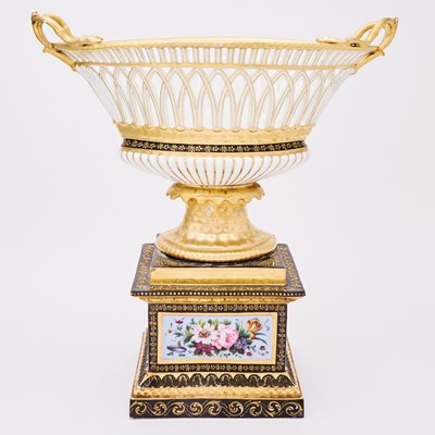 Lot 393 - Paris Porcelain Two-Handled Porcelain Basket Centerpiece