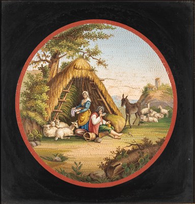 Lot 263 - Italian Grand Tour Framed Micromosaic and Marble Panel of a Pastoral Scene