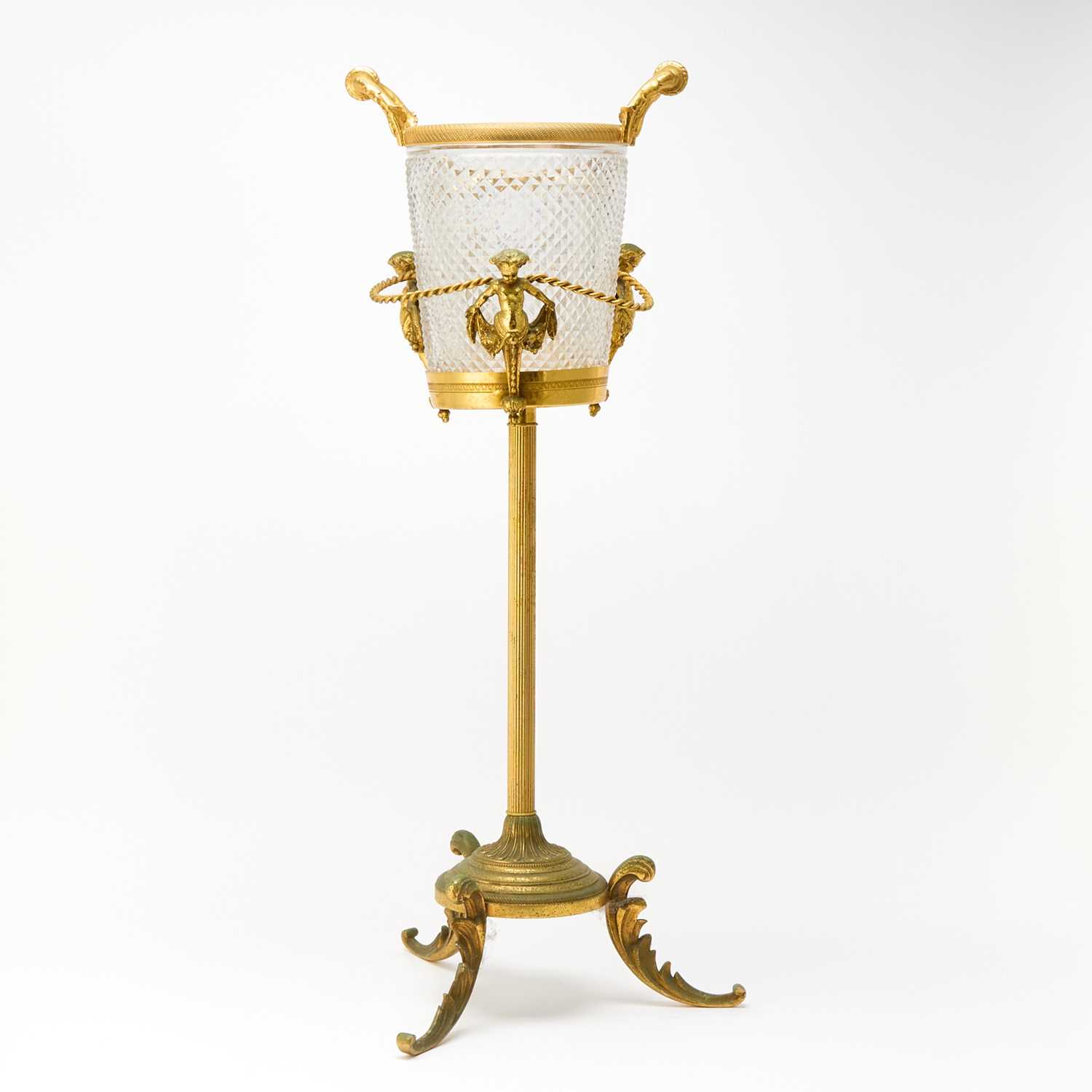 Lot 56 - French Napoleon III Style Gilt-Metal and Molded Glass Two-Handled Bottle Cooler on Stand