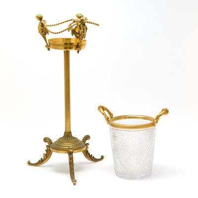 Lot 56 - French Napoleon III Style Gilt-Metal and Molded Glass Two-Handled Bottle Cooler on Stand