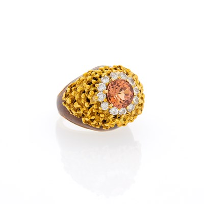 Lot 2087 - La Triomphe Gold, Brown Enamel, Brown Topaz and Diamond Ring