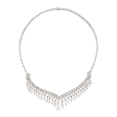 Lot 129 - Platinum and Diamond Fringe Necklace