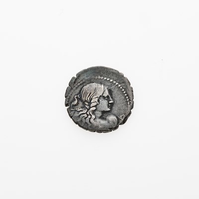 Lot 21 - Q. Crepereius M.f. Rocus. c. 72 B.C.E. AR Denarius Serratus (3.55g, 18mm).