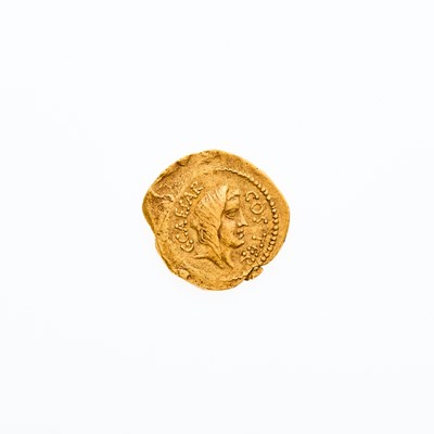Lot 52 - Julius Caesar, Moneyer A. Hirtius. c. 46 B.C.E. AV Aureus (8.16g, 22mm).