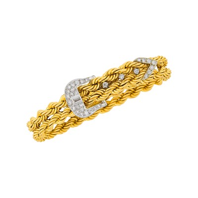 Lot 1021 - Hammerman Brothers Two-Color Gold and Diamond Buckle Slide Bracelet