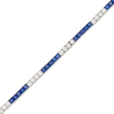 Lot 1131 - Oscar Heyman & Brothers Platinum, Sapphire and Diamond Straightline Bracelet