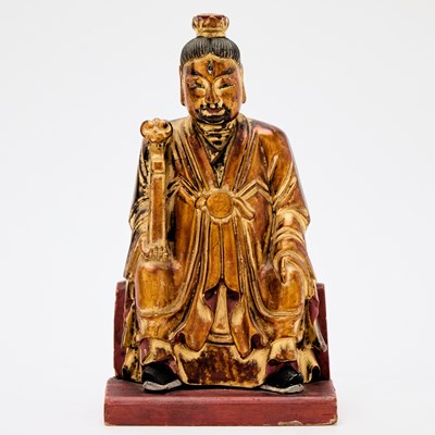 Lot 162 - A Chinese Gilt Lacquered Wood Figure of a Daoist Deity