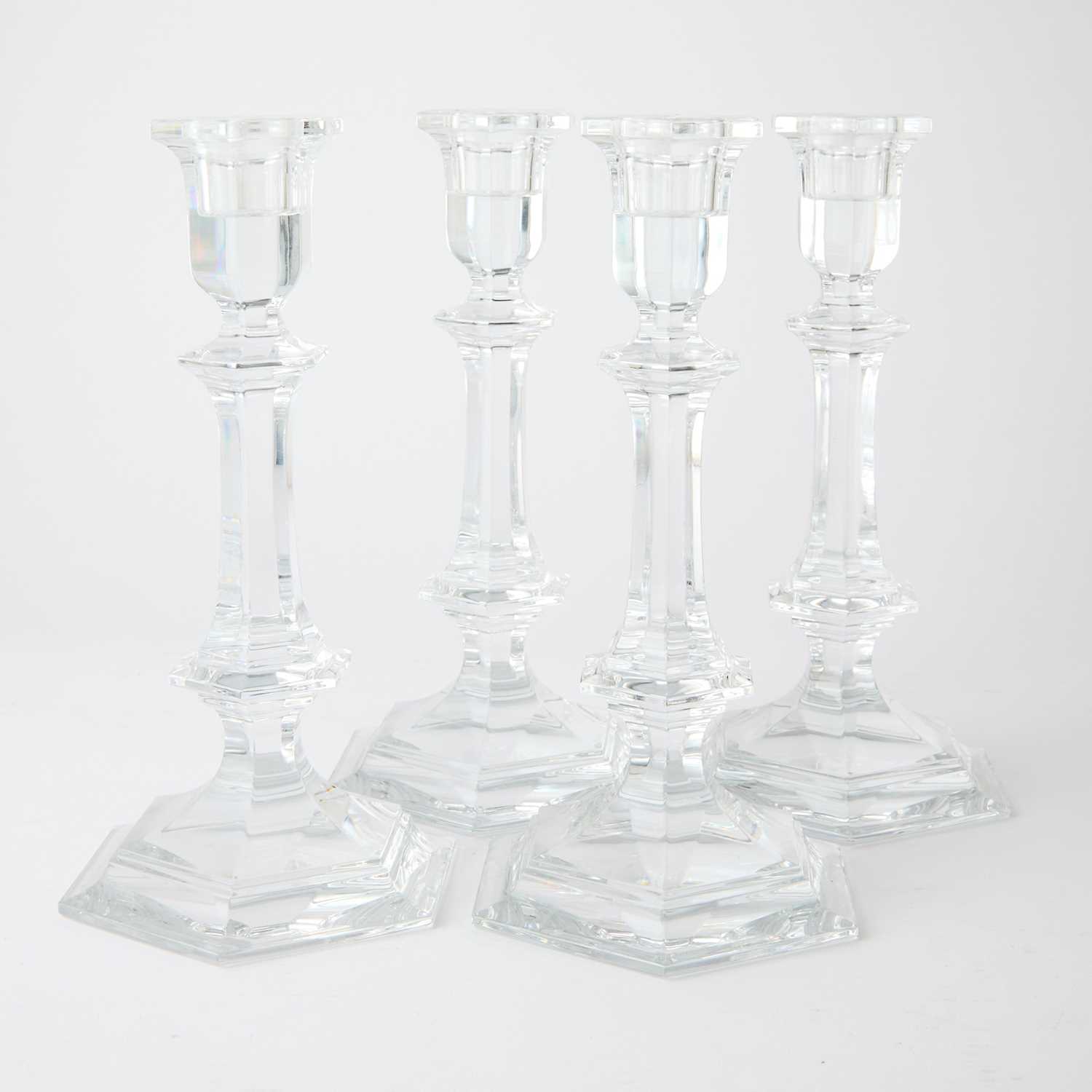 Lot 74 - Set of Four Baccarat Glass 'Harcourt' Pattern Candlesticks