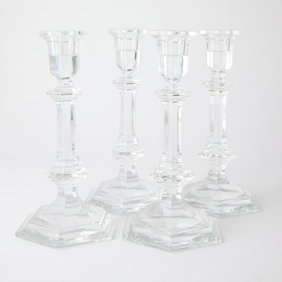 Lot 74 - Set of Four Baccarat Glass 'Harcourt' Pattern Candlesticks