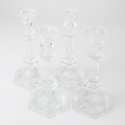 Lot 74 - Set of Four Baccarat Glass 'Harcourt' Pattern Candlesticks