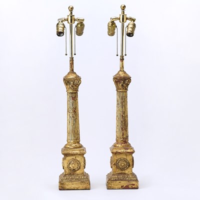 Lot 178 - Pair of Gilt Composite Column-Form Lamps