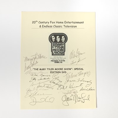 Lot 67 - A sheet signed by cast members and producers of The Mary Tyler Moore Show