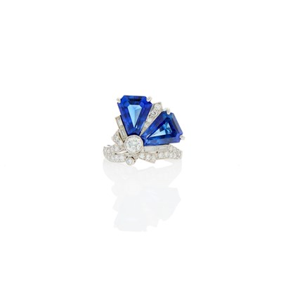 Lot 1189 - Platinum, Diamond and Synthetic Sapphire Ring