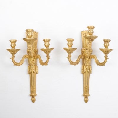 Lot 559 - Pair of Louis XVI Ormolu Three-Branch Wall Lights