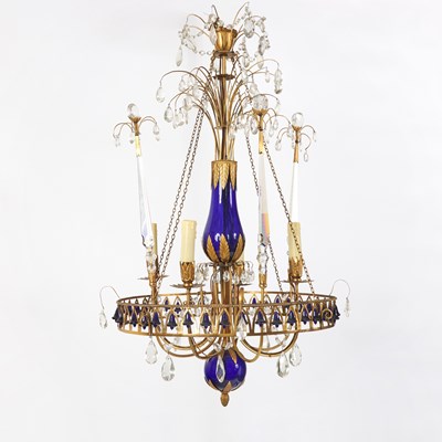 Lot 503 - Baltic Neoclassical Cut Glass and Blue Glass-Mounted Four-Light Chandelier