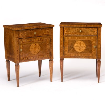 Lot 185 - Pair of Northern Italian Neoclassical Walnut, Fruitwood and Tulipwood Marquetry and Parquetry Side Cabinets