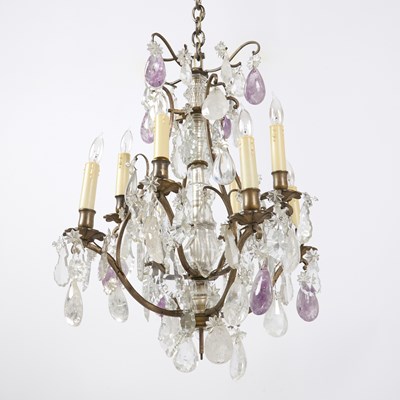 Lot 181 - Louis XV Style Brass, Cut-Glass, Rock Crystal, and Amethyst Eight-Light Chandelier