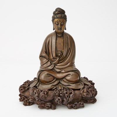 Lot 54 - A Finely-Cast Chinese Wire-Inlaid Bronze Figure of Guanyin