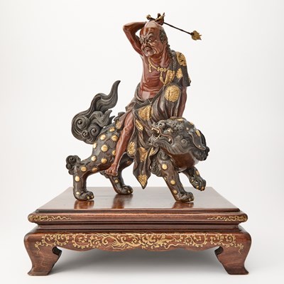 Lot 42 - A Large and Exceptional Japanese Parcel Gilt Bronze Censer in the form of an Arhat