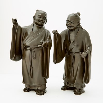 Lot 169 - A Pair of Japanese Bronze Figures of Happy Priests