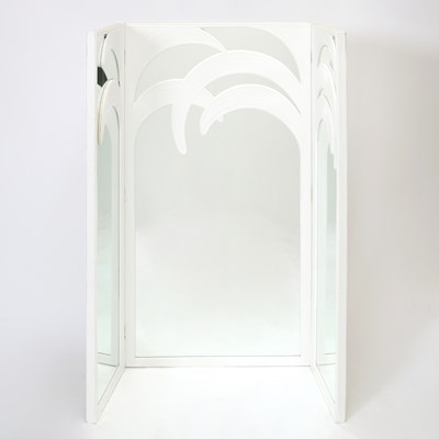 Lot 289 - Vivai Del Sud Parma Series White-Painted Faux Bamboo Three Panel Mirrored Palm Tree Floor Screen