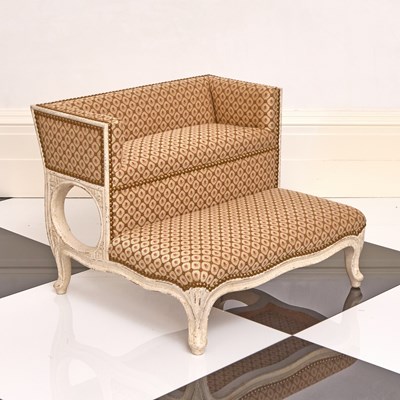 Lot 212 - French Provincial White Painted and Upholstered Dog Bed