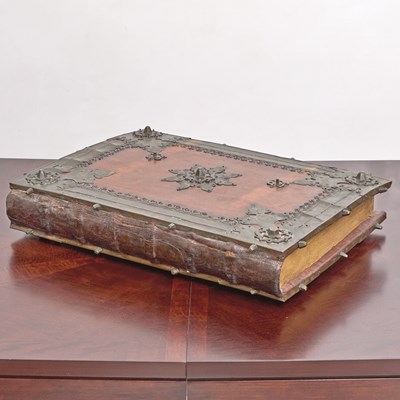 Lot 240 - Large 17th Century Style Leather and Brass Mounted Faux Book Box