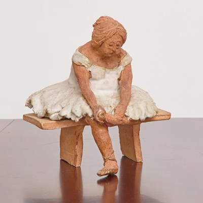 Lot 213 - Painted Ceramic Figure of a Ballerina Sitting on a Bench