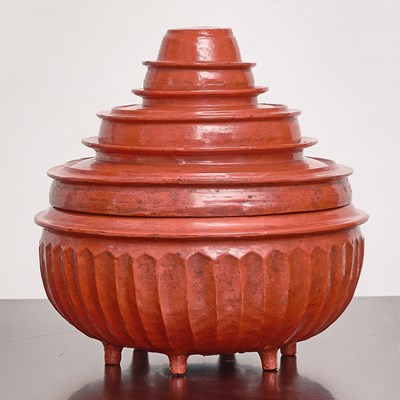 Lot 178 - Burmese Red Lacquered Footed Offering Vessel