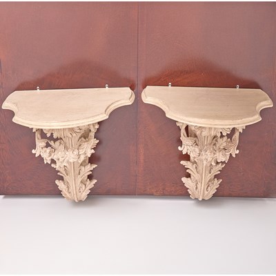 Lot 236 - Pair of Italian Rococo Style Carved and Painted Wall Brackets