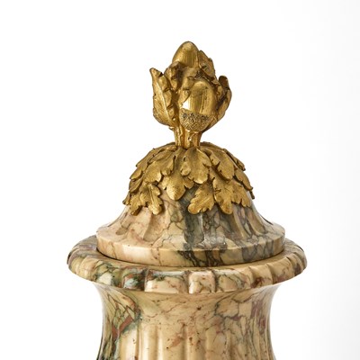 Lot 95 - Pair of Louis XVI Style Gilt-Bronze Mounted Marble Garniture Urns With Covers