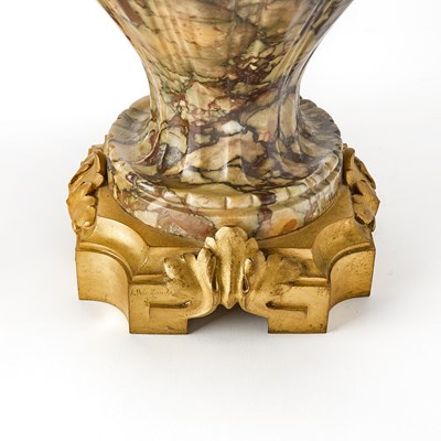 Lot 95 - Pair of Louis XVI Style Gilt-Bronze Mounted Marble Garniture Urns With Covers