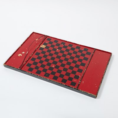Lot 307 - American Double-Sided Painted Checker Board/Parcheesi Game Board