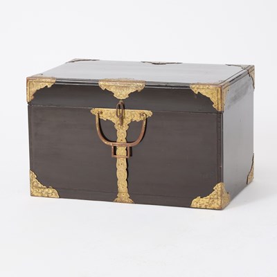Lot 170 - Japanese Black Lacquer Chest with Gilt Copper Hardware
