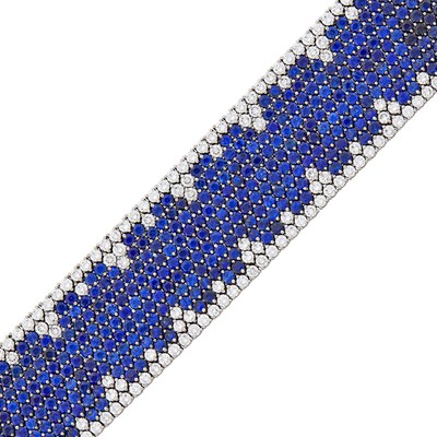 Lot 115 - Fred Leighton Wide White Gold, Sapphire and Diamond Bracelet