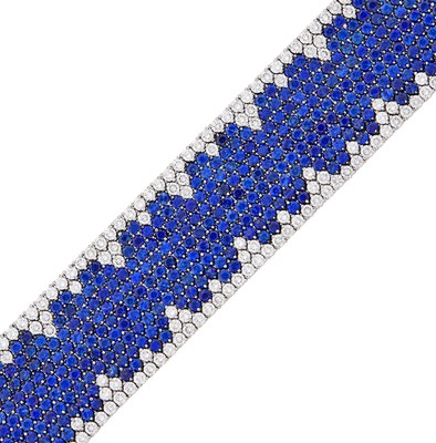 Lot 112 - Attributed to Fred Leighton Wide White Gold, Sapphire and Diamond Bracelet