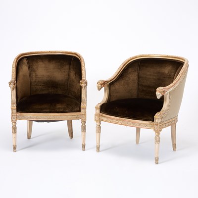 Lot 288 - Pair of Louis XVI Style Bergères with Ram's Head Terminals