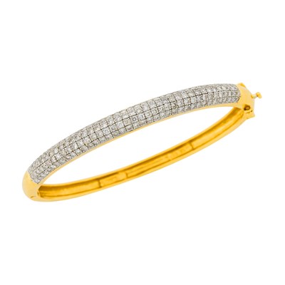 Lot 1120 - Two-Color Gold and Diamond Bangle Bracelet
