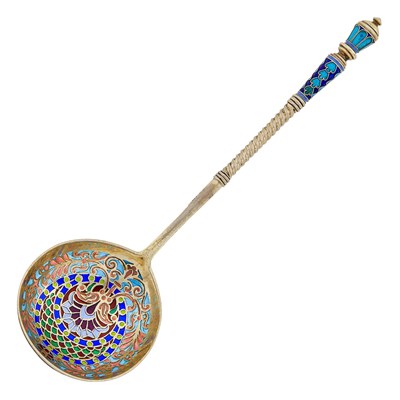 Lot 70 - Russian Silver-Gilt Cloisonné and Plique-à-Jour Enamel Spoon