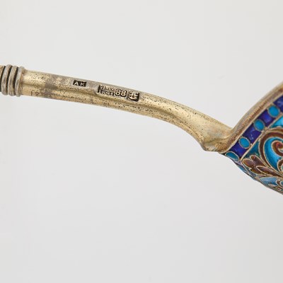 Lot 70 - Russian Silver-Gilt Cloisonné and Plique-à-Jour Enamel Spoon