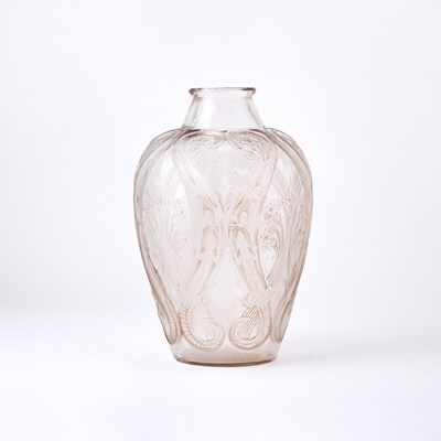 Lot 680 - R. Lalique Molded Glass 'Lezards et Bluets' Vase