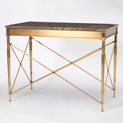 Lot 337 - Maison Jansen Style Marble Top Patinated Metal Side Table